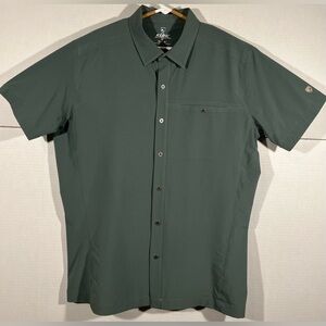 Kuhl Tufflex Mens Sz M Olive Green Short Sleeve Button Up Stretch Hiking Shirt